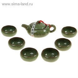 Набор для чайной церемонии 7 предметов "Лунный камень" зеленый (чайник 150 мл, чашка 50 мл) - фото 14654