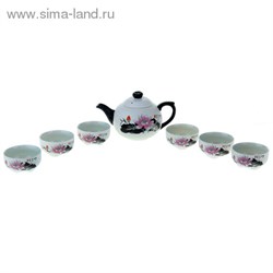 Набор для чайной церемонии 7 предметов "Лотос" лазурь (чайник 180 мл, чашка 70 мл) - фото 14665