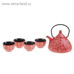 Набор для чайной церемонии 5 предметов "Рисунок на красном" (чайник 800 мл, чашка 70 мл) - фото 14672