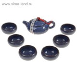 Набор для чайной церемонии 7 предметов "Лунный камень" синий (чайник 150 мл, чашка 50 мл)